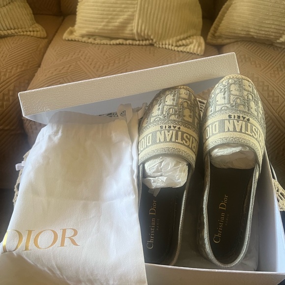 Dior Cream Patterned Women's Loafers - Picture 1 of 8